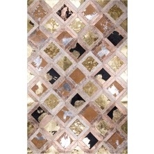 Dericibey Altın Varaklı Dana Derisi Patchwork Halı 80 x 150 cm