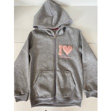 Gri  Baskılı Cepli Fermuarlı Kapşonlu Ceket