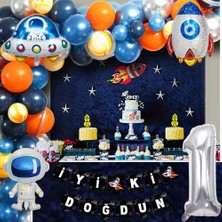 Uzay Temalı Doğum Günü Seti ; 4 Adet Folyo, 60 Lateks Balon, Banner, Balon Zinciri, Balon Bandı