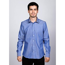 Salve %100 Pamuk Slim Fit Balıksırtı Desen Klasik Gömlek 22102