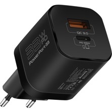 Promate Powerport-33 Gan 33W Qualcomm Süper Hızlı Type-C Pd , USB Ultra Kompakt Duvar Şarj Cihazı, Aşırı Gerilim Koruması