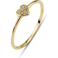 Kairos Jewelry 14 Ayar Altın Kalpli Zarif Yüzük KRS080-14GRZ