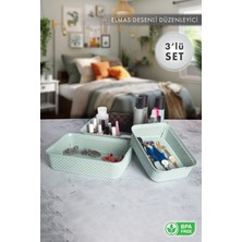 Aes Home Elmas Desenli Organizer Düzenleyici 3'lü Sepet Set Su Yeşili