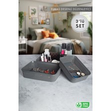 Aes Home Elmas Desenli Organizer Düzenleyici 3'lü Sepet Set Gri