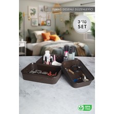 Aes Home Elmas Desenli Organizer Düzenleyici 3'lü Sepet Set Kahverengi