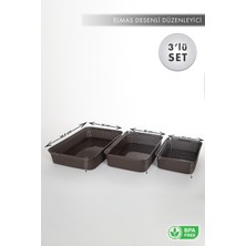 Aes Home Elmas Desenli Organizer Düzenleyici 3'lü Sepet Set Kahverengi