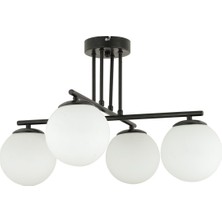 Lambadar 4 Lü Siyah Modern Spor Model Glop Beyaz Camlı Avize