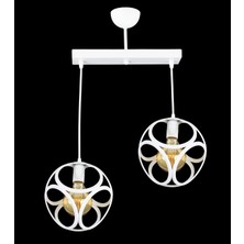 Lambadar Ikili Çember Küp Model Beyaz Metal Sarkıt Avize Modern Tasarım ile Şık Aydınlatma