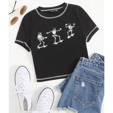 Touz Moda Siyah Skeleton Crop