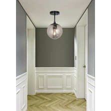 Lambadar Tekli Siyah Modern Tasarım Glop Camlı Avize