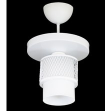 Lambadar Ikili Beyaz Cam Kafes Model Modern Plafonyer Avize