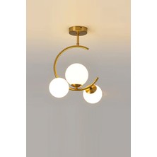 Lambadar Hilal C Model Modern Spor Glop Beyaz Camlı Gold 3lü Plafonyer Avize