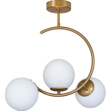 Lambadar Hilal C Model Modern Spor Glop Beyaz Camlı Gold 3lü Plafonyer Avize