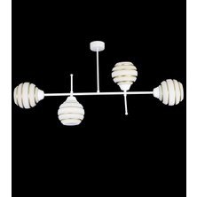 Lambadar Dörtlü Siyah Model Modern Gold Şerit Cam Avize