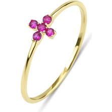 Kairos Jewelry 14 Ayar Altın Mor Pembe Mini Çiçek Yüzük KRS085-14GRZ