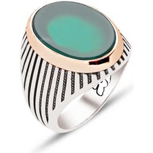 Amberkan Gümüş Yeşil Akik Taşlı Erkek Yüzüğü