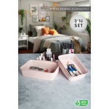 Aes Home Elmas Desenli Organizer Düzenleyici 3'lü Sepet Set Pembe