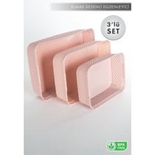 Aes Home Elmas Desenli Organizer Düzenleyici 3'lü Sepet Set Pembe