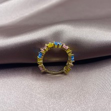 Jewel By Aila Kalpli Taşlı Renkli Tamtur Gold Kaplama Ayarlanabilir Gümüş Yüzük