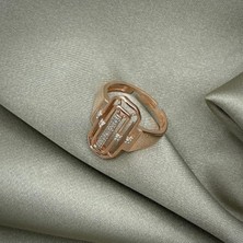 Jewel By Aila Zirkon Taşlı Dikdörtgen Rose Kaplama Ayarlanabilir Gümüş Yüzük