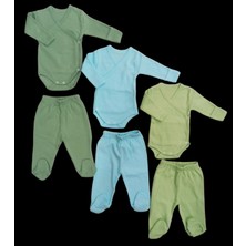 Özdemirli Bebe Uzun Kollu Kendinden Eldiven Çıtçıtlı Kruvaze Badi ve Patikli Alt ( 3 Takım Küf-Su Yesili-Çağla)