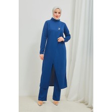 Burcu Tesettür Tesettür Tunik Pantolon Takım BRC8075 Indigo