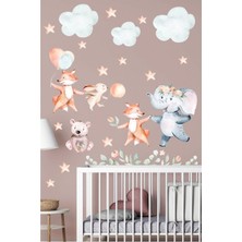 Neşeli Günlerim Hayvanlar Bulutlu Yıldızlı Duvar Sticker 50X70 cm