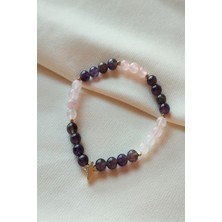 Bade Accessories 6 mm Pembe Kuvars Ametist Doğaltaş Bileklik