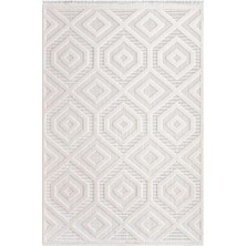 İpek Mekik Halı Almond Gri Bej Geometrik Desenli Kilim