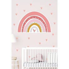 Neşeli Günlerim Pudra Gökkuşağı ve 200 Kalp Duvar Sticker Seti 100X100 cm