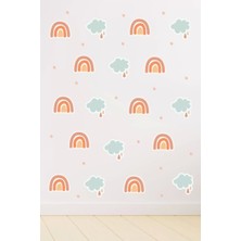 Neşeli Günlerim Gökkuşağı Bulut Çoklu - 50 Puantiye Duvar Sticker 100X100 cm