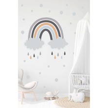 Neşeli Günlerim Gökkuşağı Gri Bulutlu ve 200 Puantiye Duvar Sticker Seti 100X100 cm