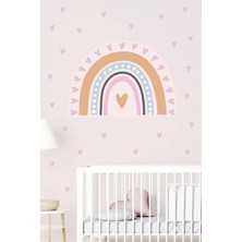 Neşeli Günlerim Pembe Gökkuşağı ve 200 Kalp Duvar Sticker Seti 100X100