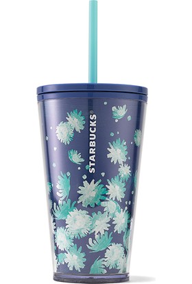 Starbucks® Çiçek Desenli Plastik Soğuk Içecek Bardağı - Mavi - 473 ml - 11140943