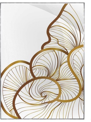 SHOP365 Lotus Çiçeği ve Yaprakları Çizim Altın Gold Renkler Modern Poster P-000827