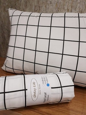 Üntaş Life Tek Kişilik Lastikli Çarşaf + 1 Adet Yastık Kılıfı 100 x 200 Cm. Minikarosiyahbeyaz Ecmnikaro1