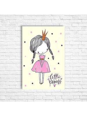 Trend Poster Little Princess Pembe Yıldızlı Çocuk Odası Tablo Retro Ahşap Poster