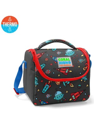 Coral High Kids Koyu Gri Kırmızı Uzay Desenli Thermo Beslenme Çantası 11808