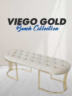 Gazzini Furniture Viego Gold Krem Puf Luxery Metal Gold Ayak Chester Model Yatak Ucu Bench