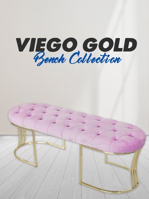 Gazzini Furniture Viego Gold Pembe Puf Luxery Metal Gold Ayak Chester Model Yatak Ucu Bench
