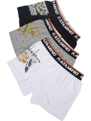 Katamino Erkek Çocuk Uçaklı İkili Boxer Set 128269 Gri-Beyaz