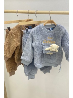 Mojo Bebek Mojo Erkek Bebek Ayıcık Nakışlı Polar Eşofman Takımı 22745 Gri