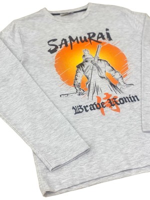 Mojo Bebek Mojo Erkek Çocuk Samurai Baskılı Uzun Kol T-Shirt 423130 Gri