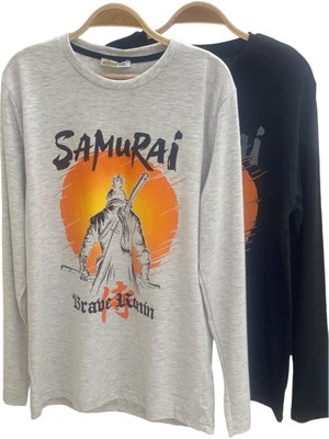 Mojo Bebek Mojo Erkek Çocuk Samurai Baskılı Uzun Kol T-Shirt 423130 Gri