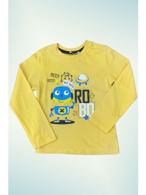 Mojo Bebek Mojo Erkek Çocuk Robo Robot Baskılı Uzun Kol T-Shirt 123011 Sarı