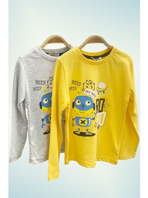 Mojo Bebek Mojo Erkek Çocuk Robo Robot Baskılı Uzun Kol T-Shirt 123011 Sarı