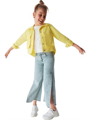 Nk Kids Kız Çocuk Yırtmaçlı Bol Paça Denim Pantolon 54720 Kot Mavi