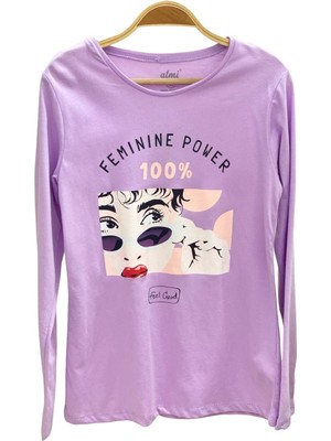 Mojo Bebek Mojo Kız Çocuk Femınıne Power Baskılı Uzun Kol T-Shirt 823130 Mor