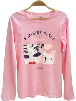 Mojo Bebek Mojo Kız Çocuk Femınıne Power Baskılı Uzun Kol T-Shirt 823130 Pembe