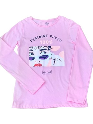 Mojo Bebek Mojo Kız Çocuk Femınıne Power Baskılı Uzun Kol T-Shirt 823130 Pembe